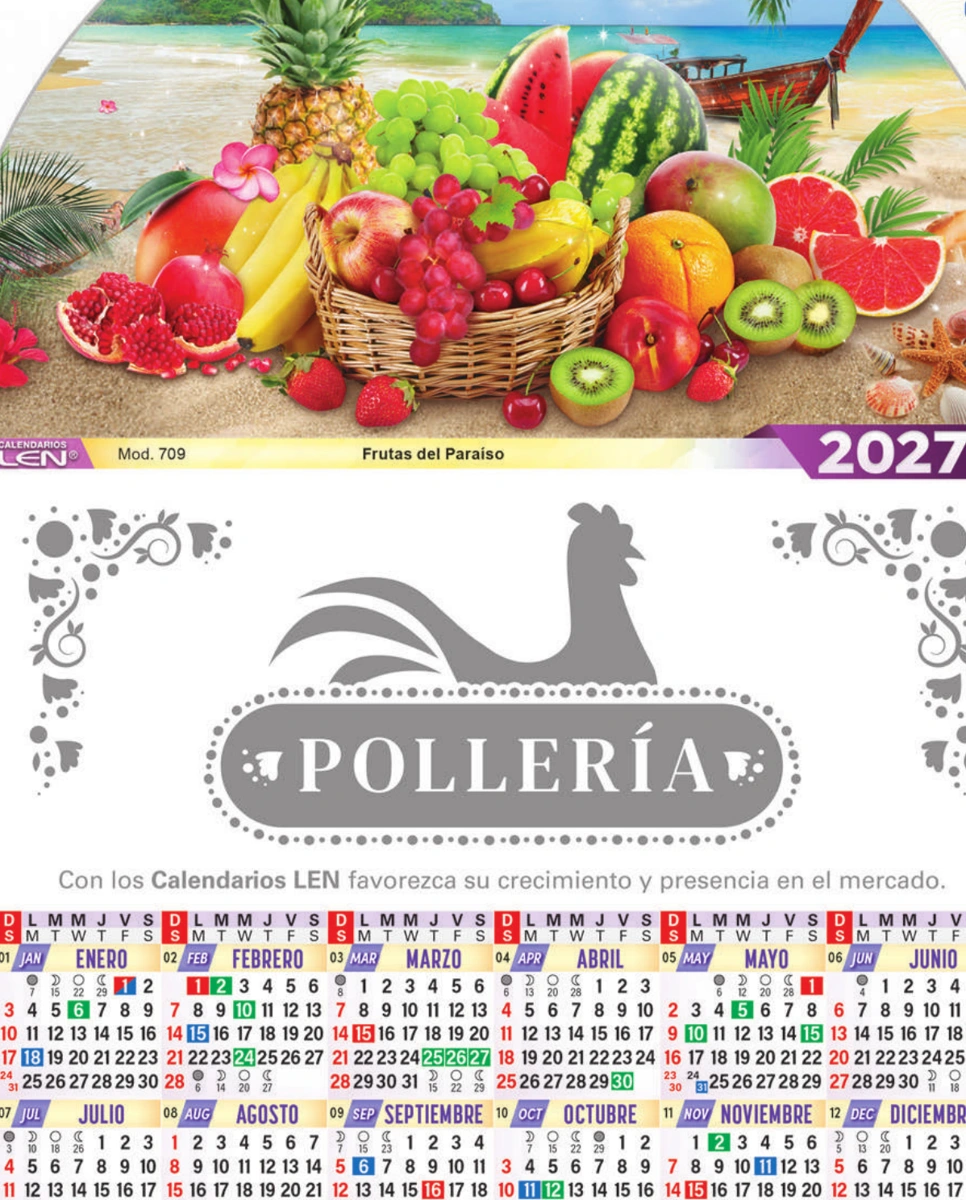 Calendario de cartulina chico, fotografía original del catálogo LEN