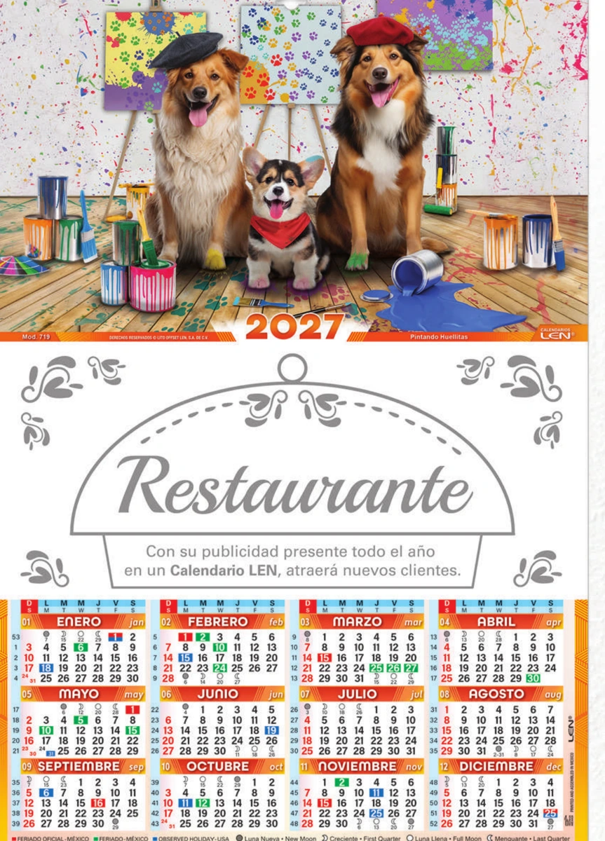 Calendario de cartulina mediano, fotografía original del catálogo LEN