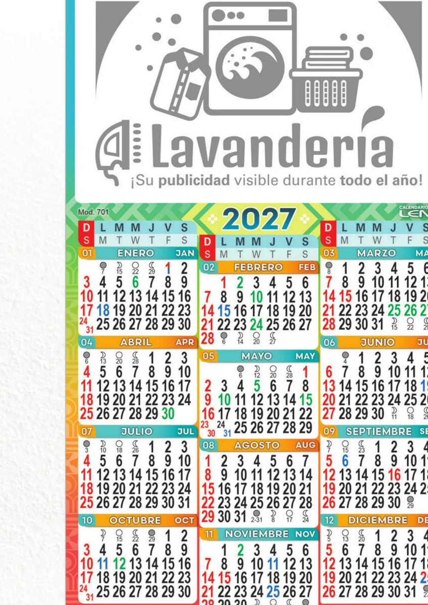 Calendario de cartulina pequeño, fotografía original del catálogo LEN